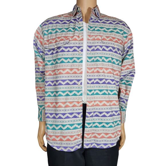 Larry Mahan Shirt Mens Size Small Colorful Aztec Western Striped Button Down L/S - Picture 3 of 4